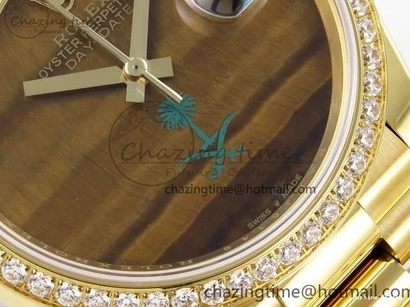 0420 WaterResistant Day Date 36 YG RAF 1:1 Best Edition Brown Oman Dial Diamonds Bezel on YG Bracelet A 1518